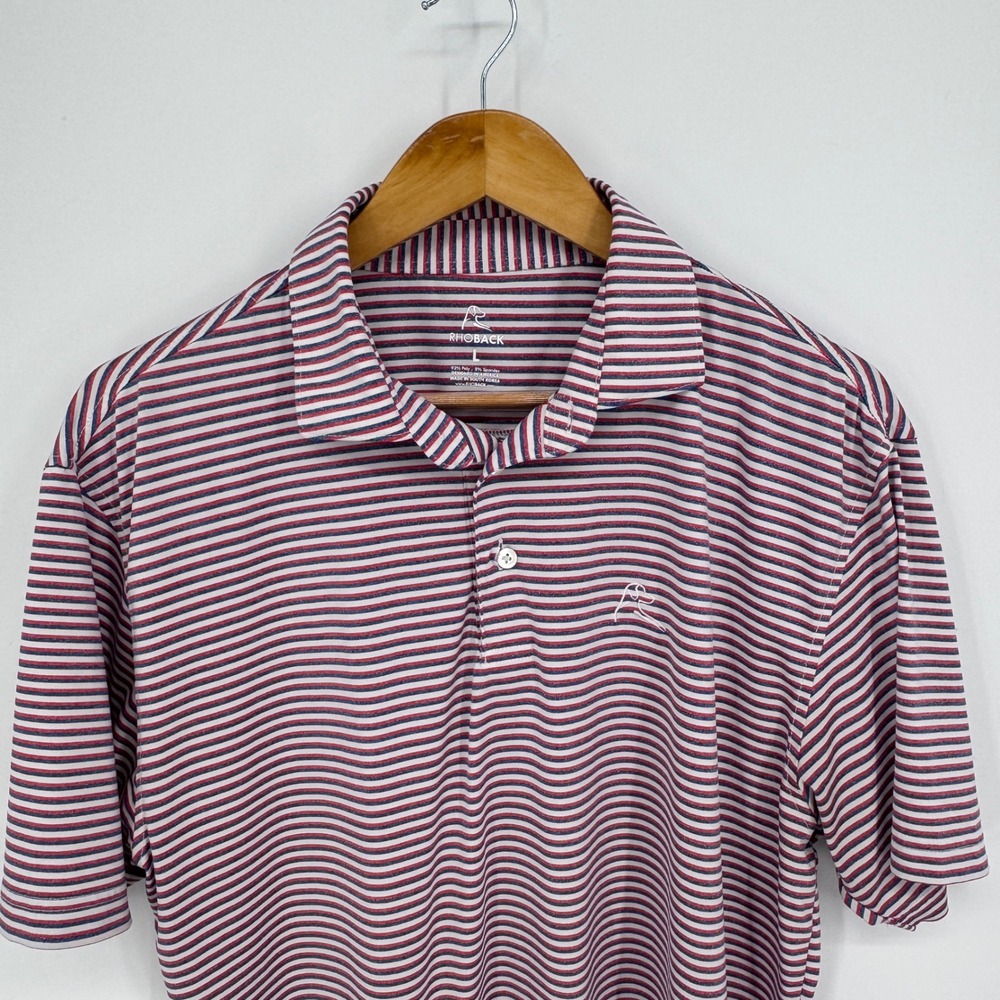 Rhoback Polo Shirt Mens L Red Striped Performance Golf Americana Preppy Business